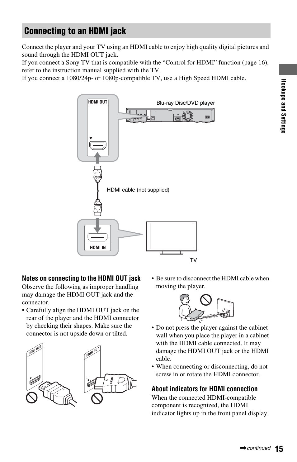 Connecting to an hdmi jack | Sony BDP-N460 User Manual | Page 15 / 71