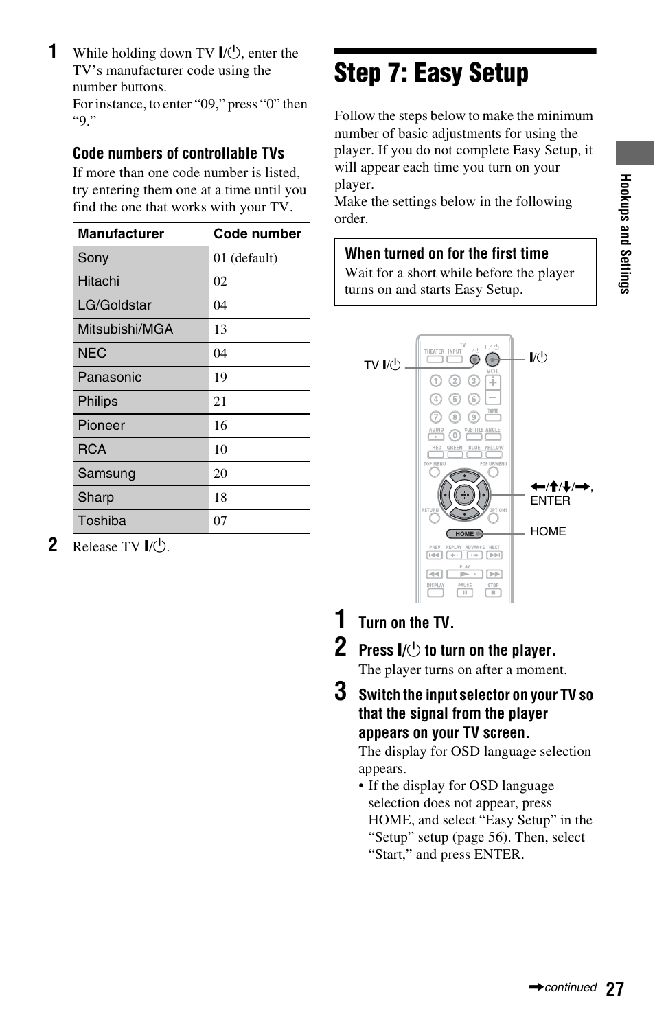 Step 7: easy setup | Sony BDP-N460 User Manual | Page 27 / 71