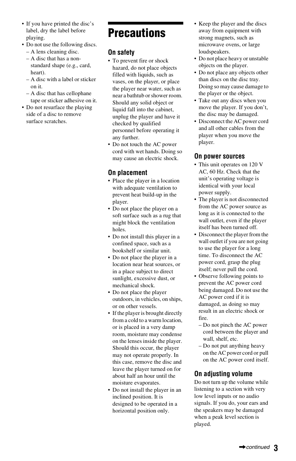 Precautions | Sony BDP-N460 User Manual | Page 3 / 71