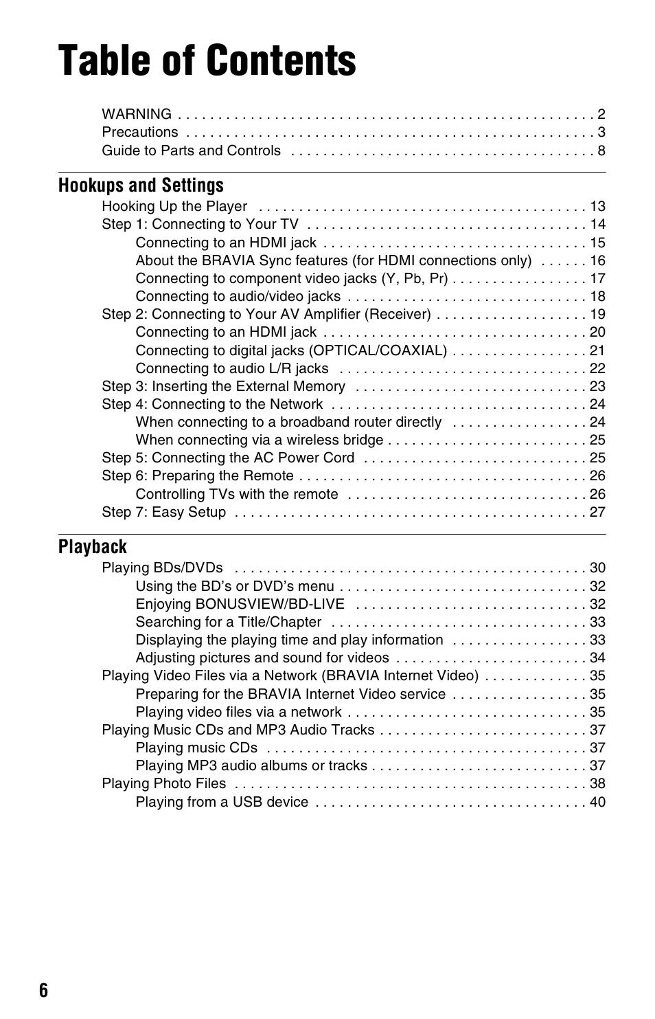 Sony BDP-N460 User Manual | Page 6 / 71