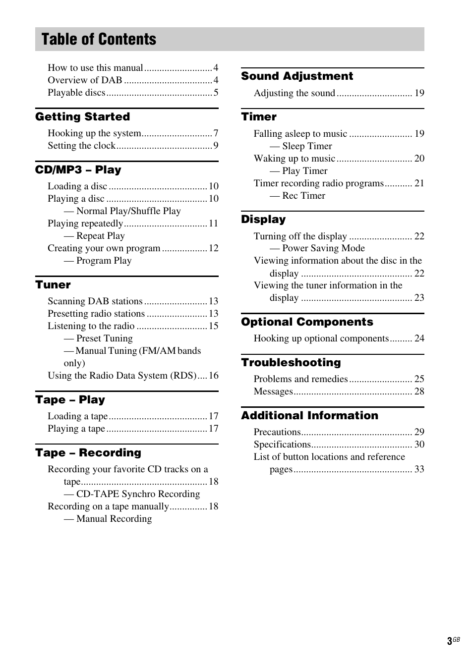Sony CMT-NEZ7DAB User Manual | Page 3 / 36