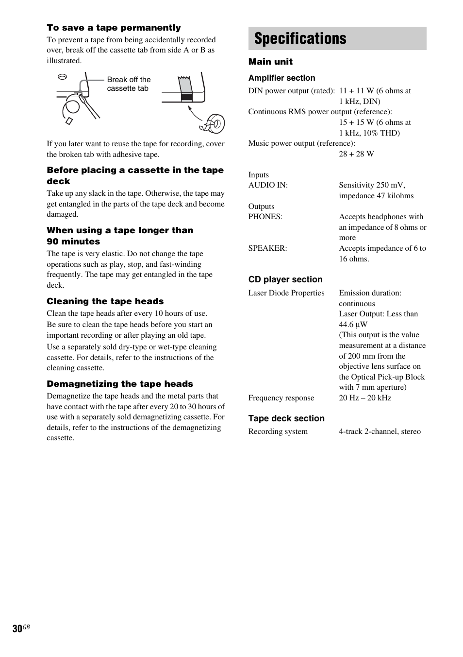 Specifications | Sony CMT-NEZ7DAB User Manual | Page 30 / 36