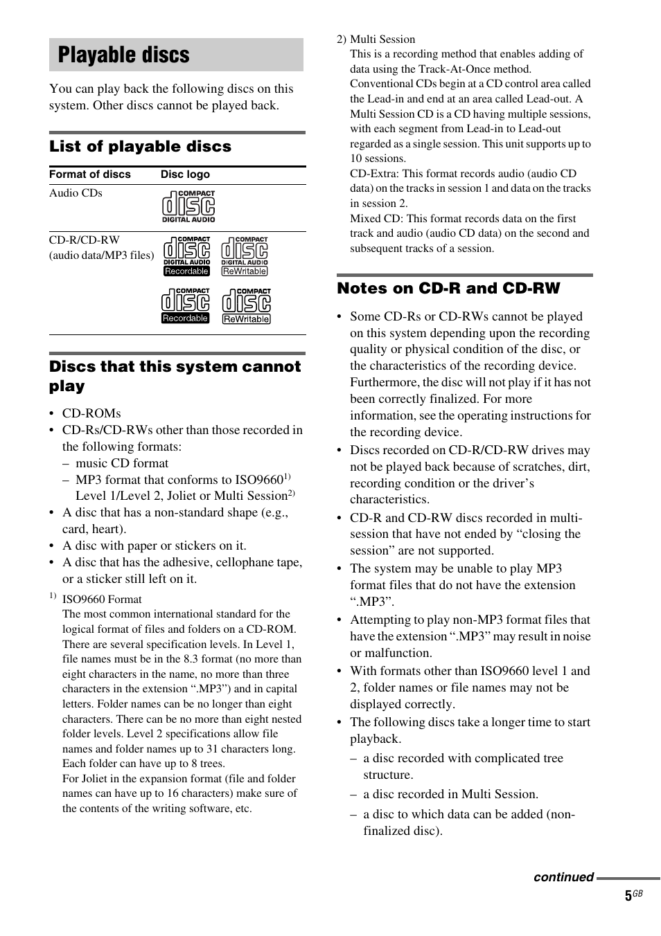 Playable discs | Sony CMT-NEZ7DAB User Manual | Page 5 / 36
