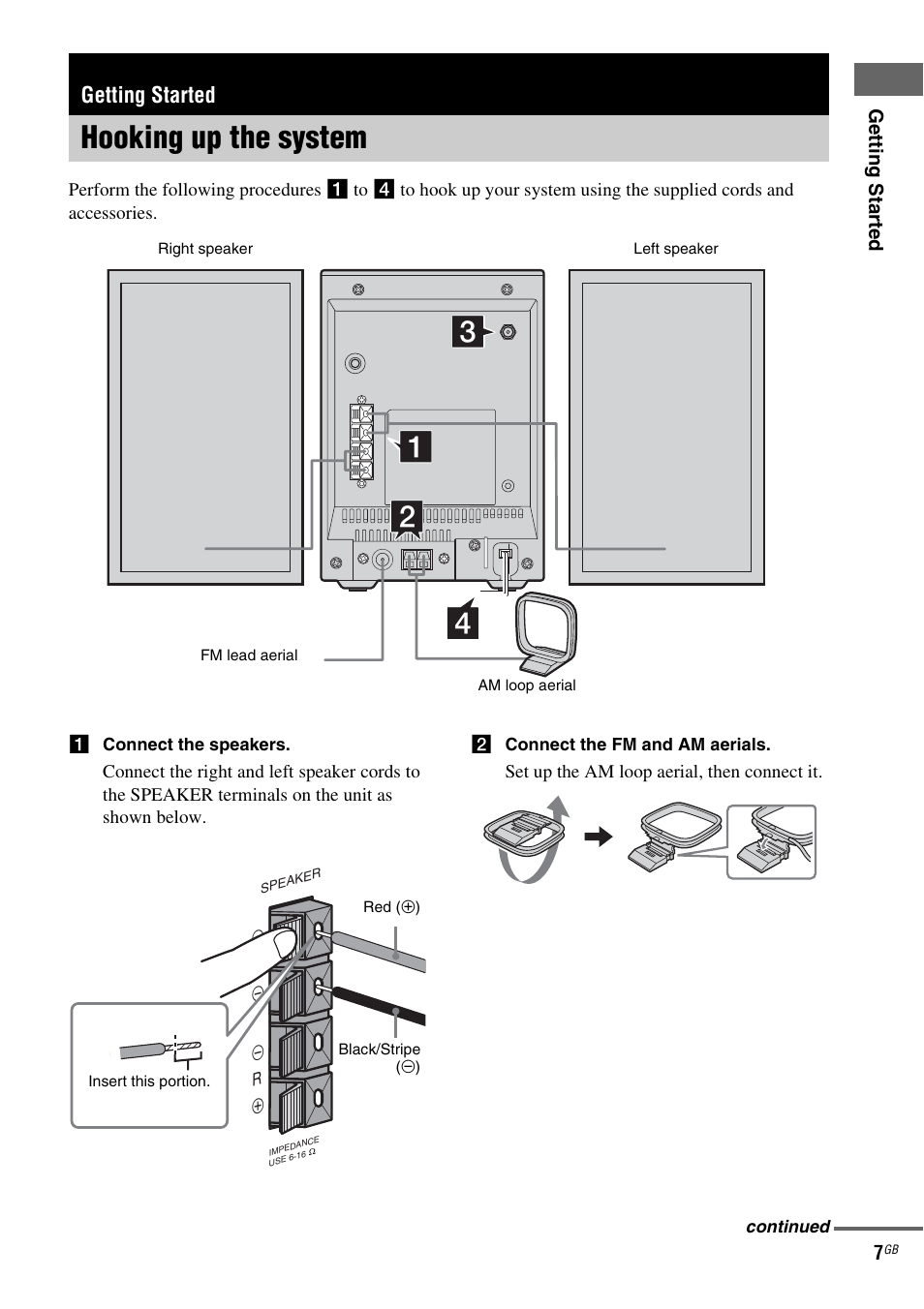 Getting started, Hooking up the system | Sony CMT-NEZ7DAB User Manual | Page 7 / 36