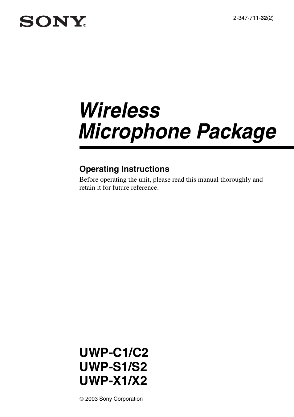 Sony UWP-C1/C2 User Manual | 48 pages
