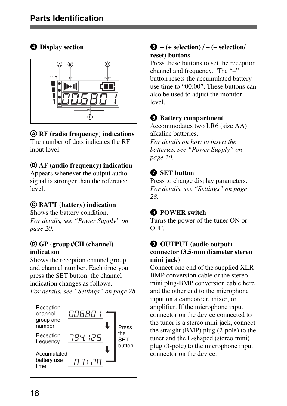 Parts identification 16 | Sony UWP-C1/C2 User Manual | Page 16 / 48