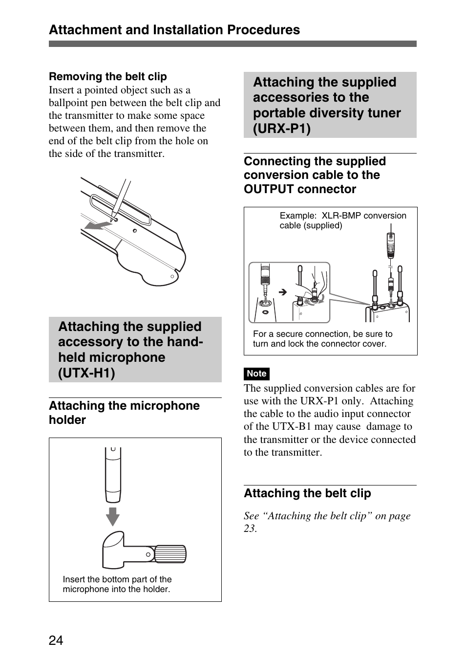 Attachment and installation procedures 24 | Sony UWP-C1/C2 User Manual | Page 24 / 48