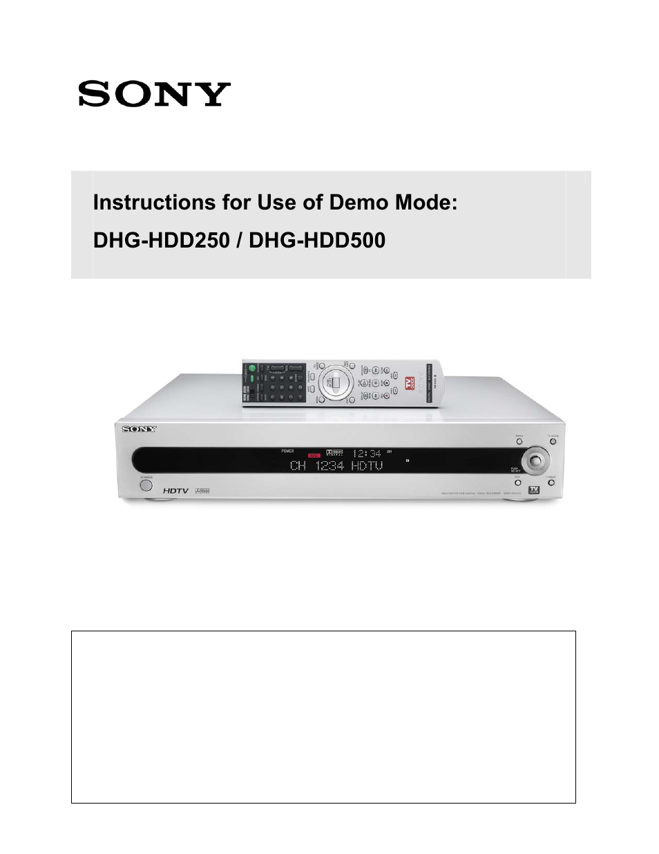 Sony DHG-HDD250 User Manual | 8 pages