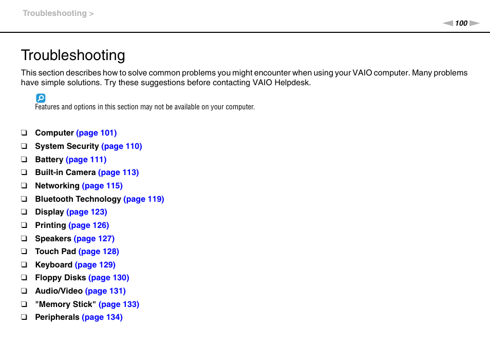 Troubleshooting | Sony VAIO VPCX11 User Manual | Page 100 / 137