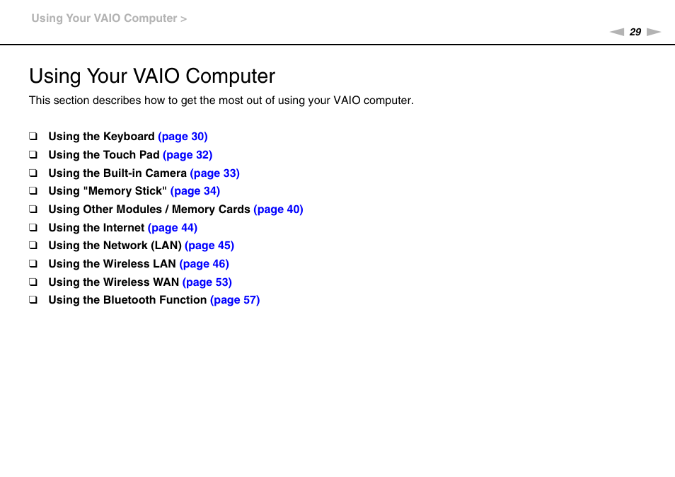 Using your vaio computer | Sony VAIO VPCX11 User Manual | Page 29 / 137