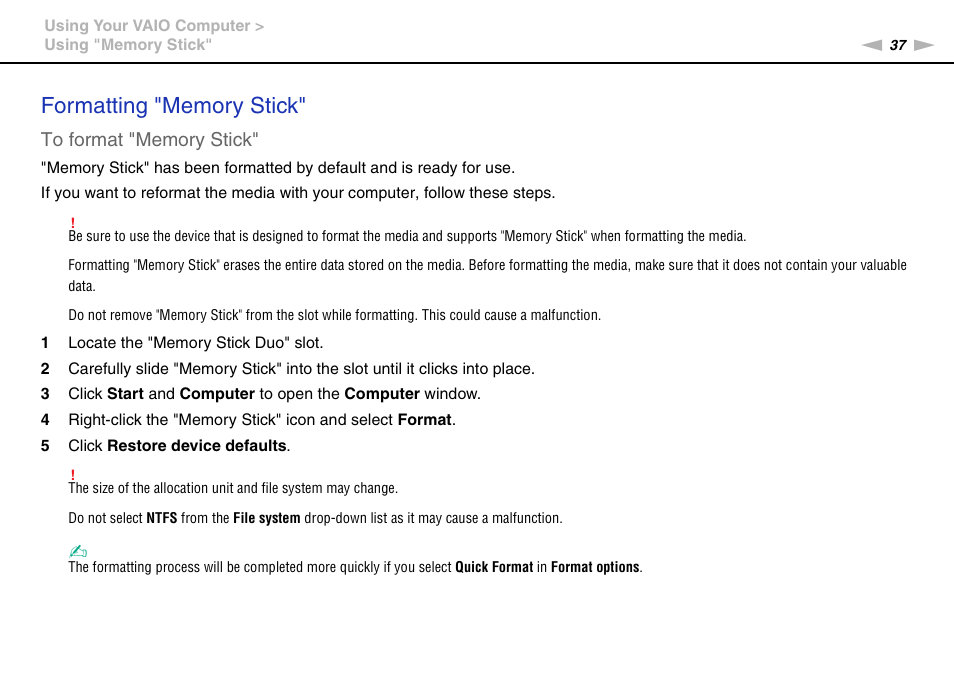 Sony VAIO VPCX11 User Manual | Page 37 / 137