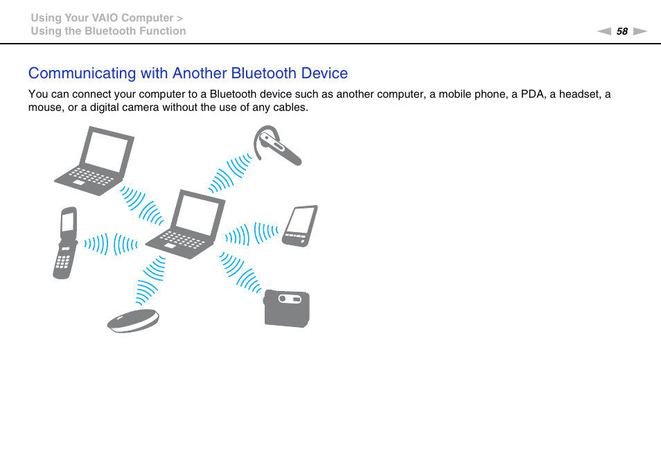 Communicating with another bluetooth device | Sony VAIO VPCX11 User Manual | Page 58 / 137