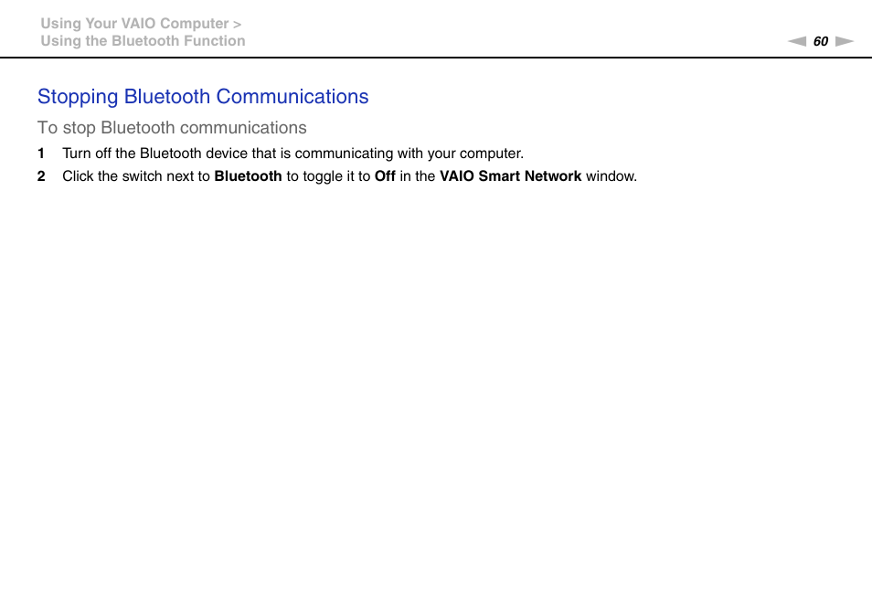 Stopping bluetooth communications | Sony VAIO VPCX11 User Manual | Page 60 / 137