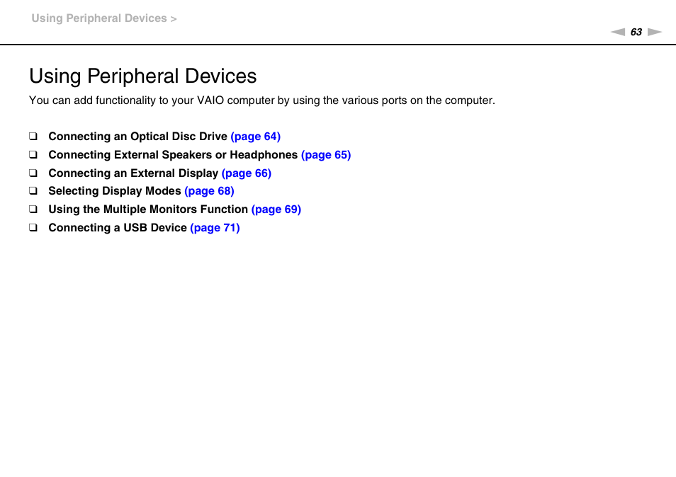 Using peripheral devices | Sony VAIO VPCX11 User Manual | Page 63 / 137