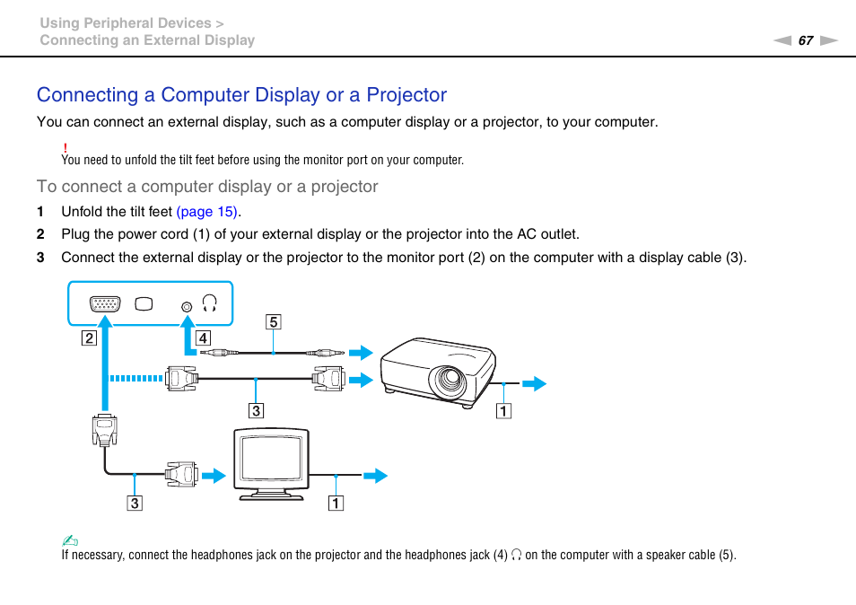 Connecting a computer display or a projector | Sony VAIO VPCX11 User Manual | Page 67 / 137