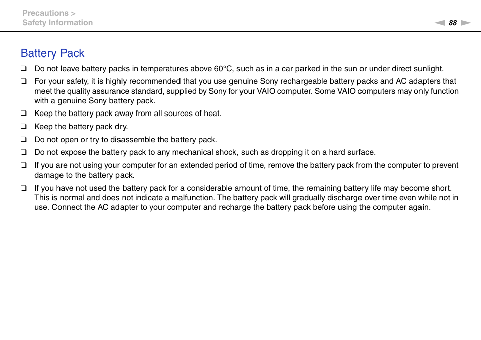 Battery pack | Sony VAIO VPCX11 User Manual | Page 88 / 137