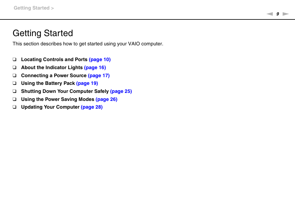 Getting started | Sony VAIO VPCX11 User Manual | Page 9 / 137