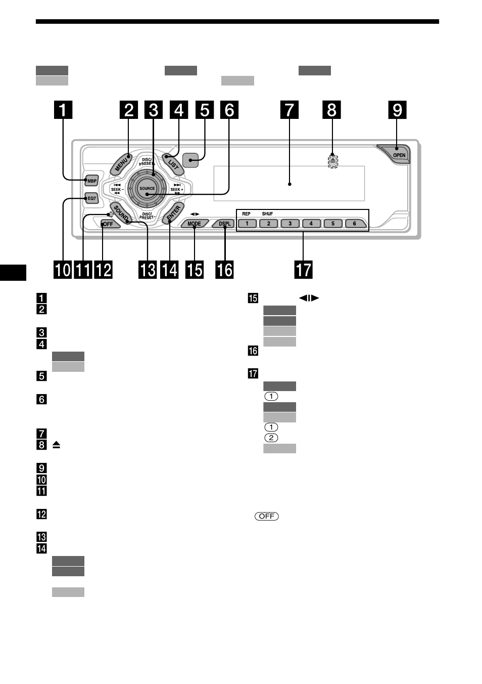 Location of controls, 4location of controls | Sony XR-CA610X User Manual | Page 4 / 28