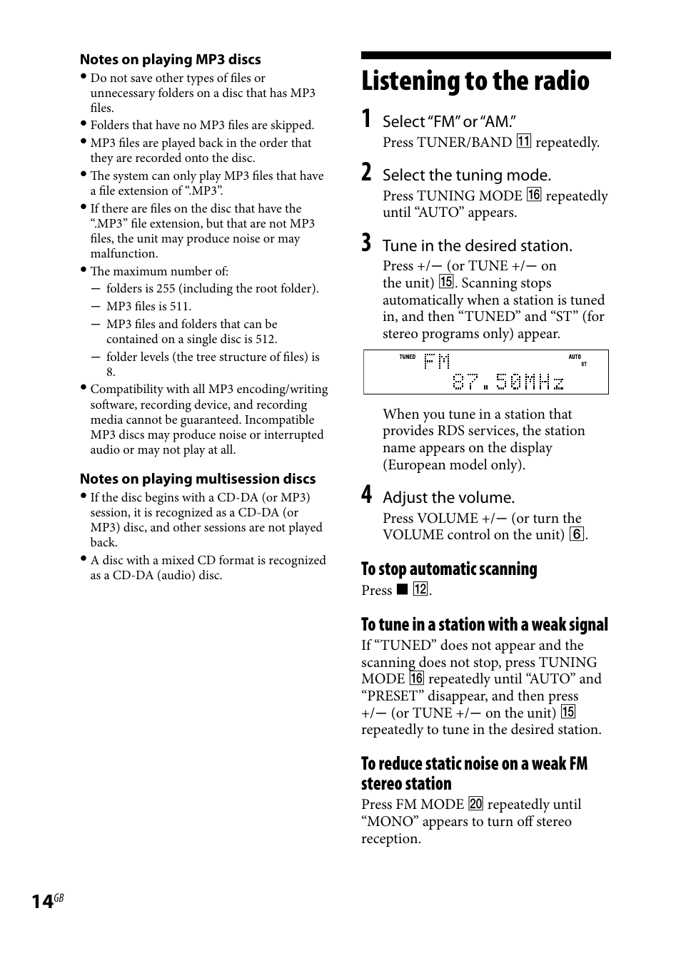 Listening to the radio | Sony CMT-HX5BT User Manual | Page 14 / 40