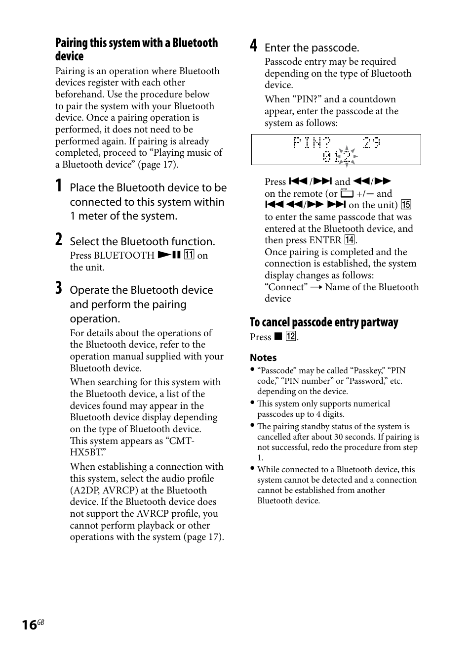 Pairing this system with a bluetooth device | Sony CMT-HX5BT User Manual | Page 16 / 40