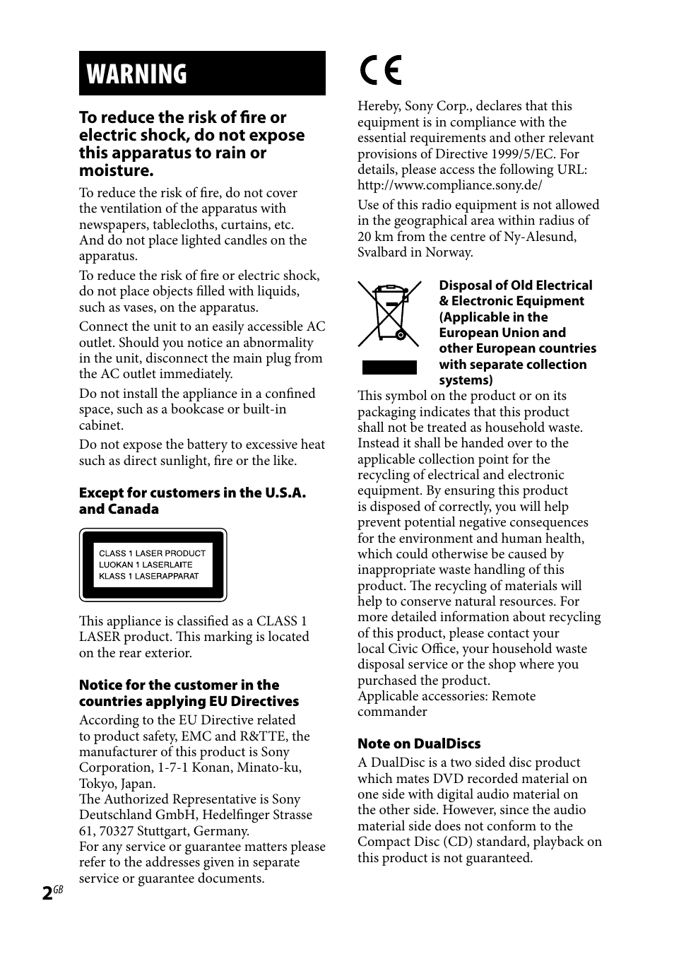 Warning | Sony CMT-HX5BT User Manual | Page 2 / 40