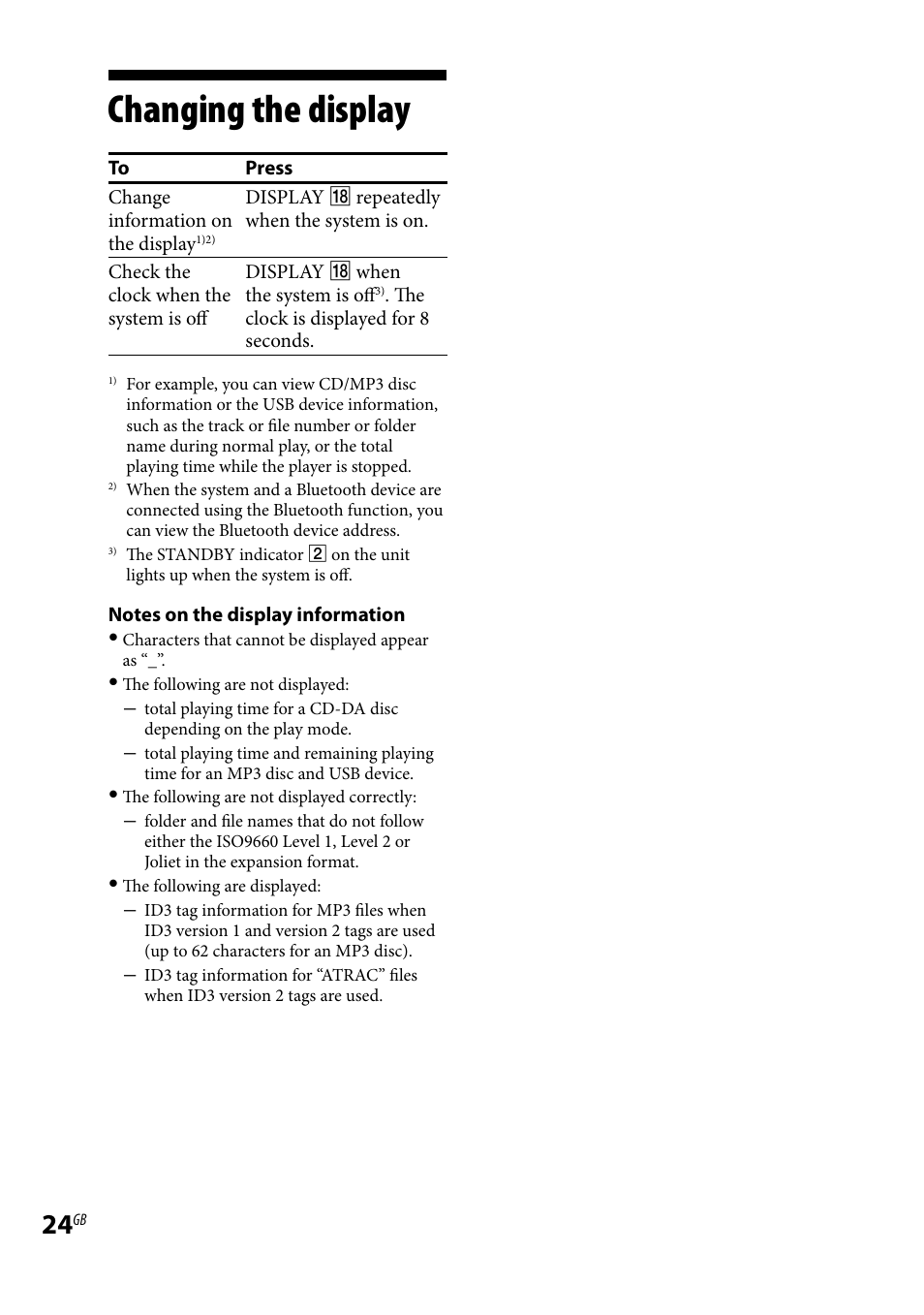 Changing the display | Sony CMT-HX5BT User Manual | Page 24 / 40