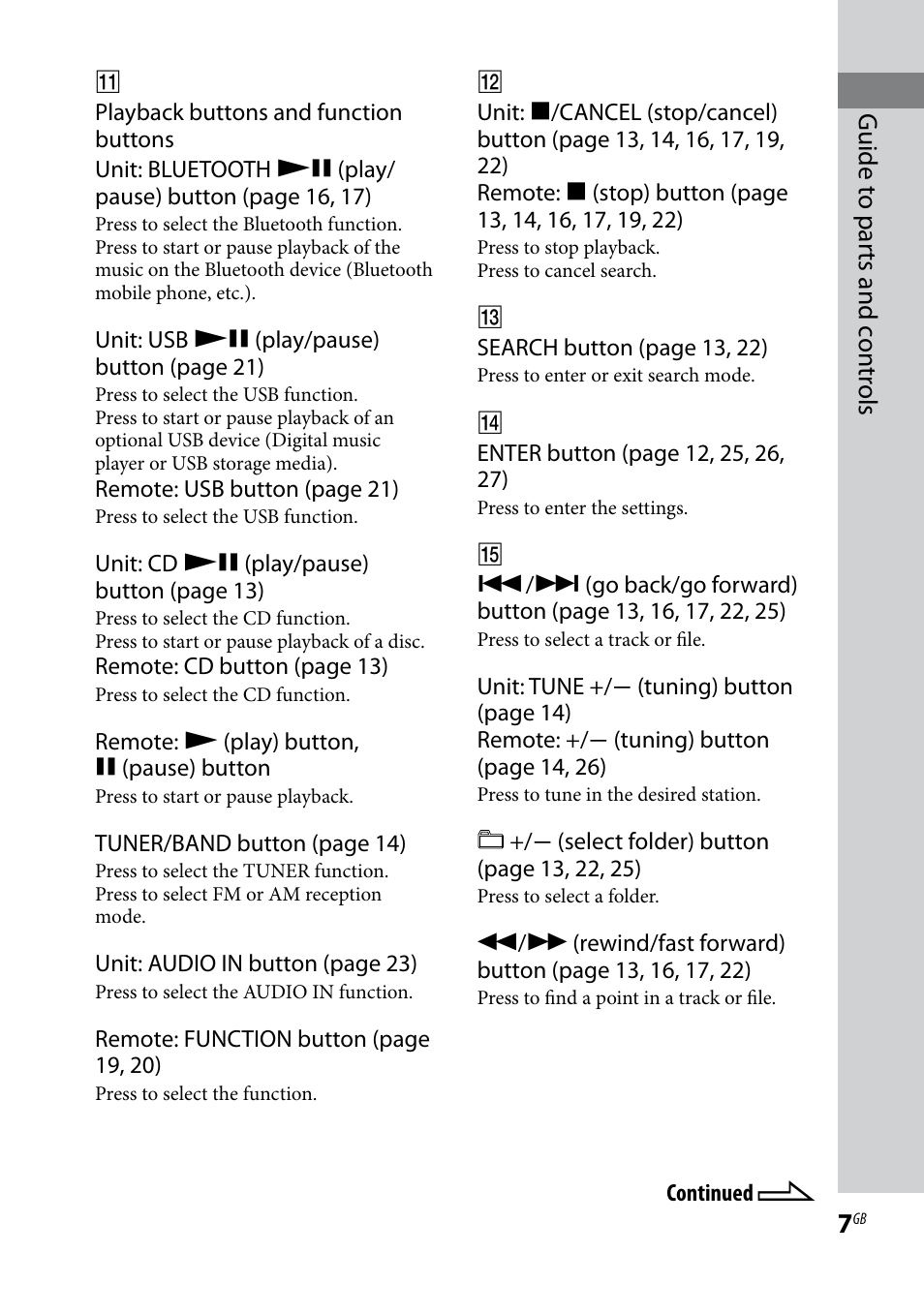 Guide t o par ts and c on tr ols | Sony CMT-HX5BT User Manual | Page 7 / 40