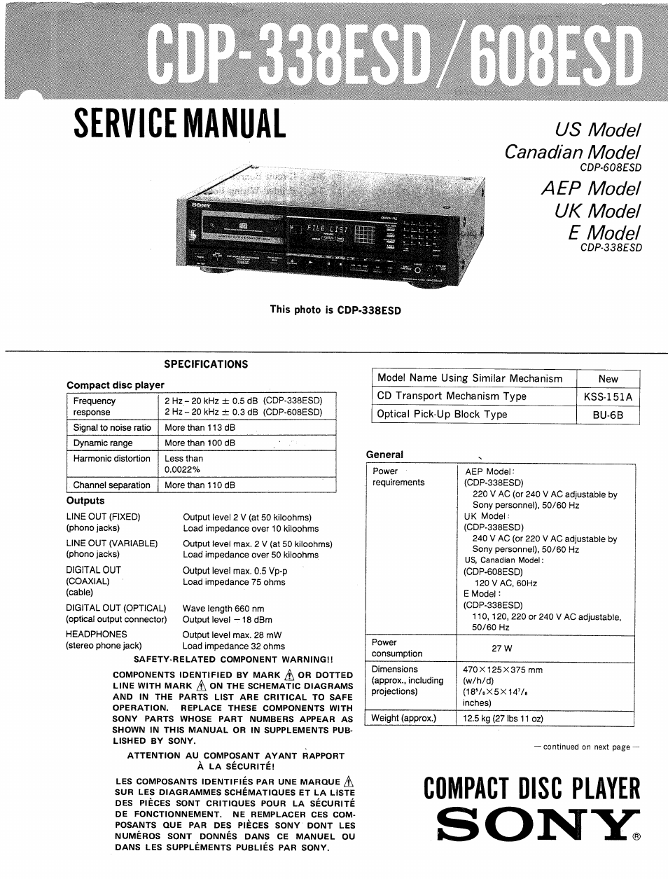 Sony cdp 338esd User Manual | 20 pages