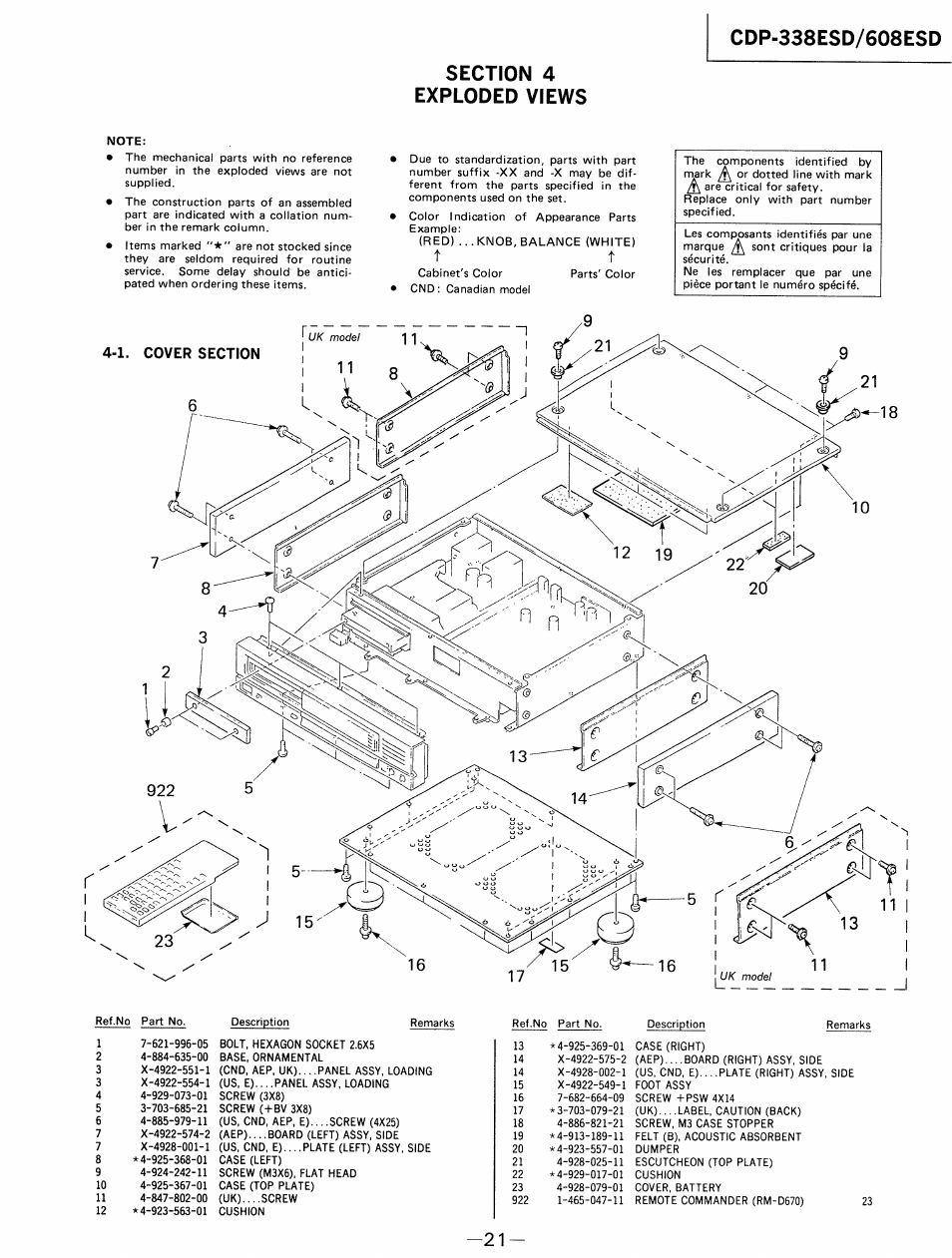 Section 4 exploded views | Sony cdp 338esd User Manual | Page 11 / 20