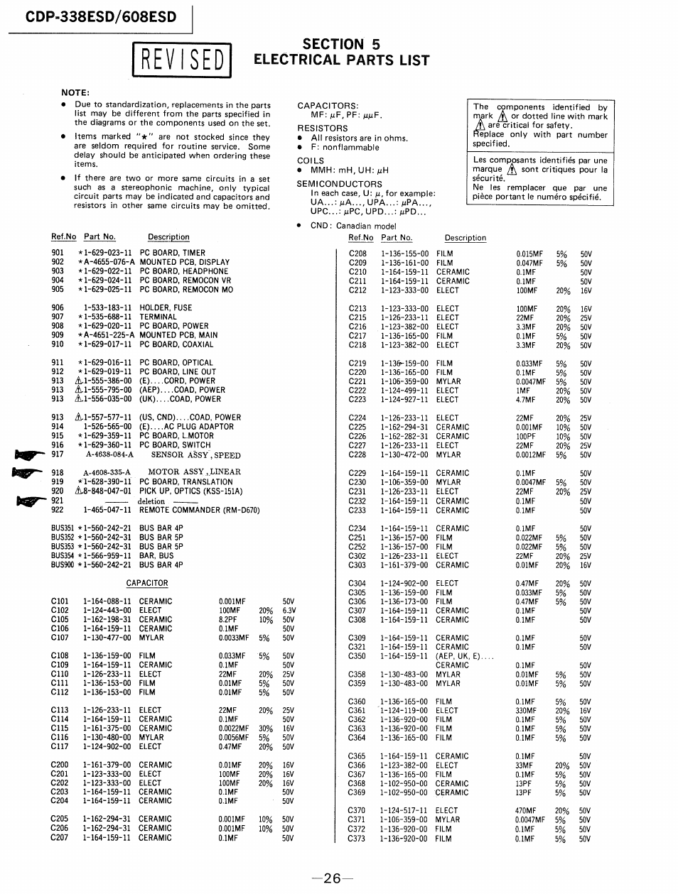 Section 5, Electrical parts list, C102 | Sony cdp 338esd User Manual | Page 16 / 20