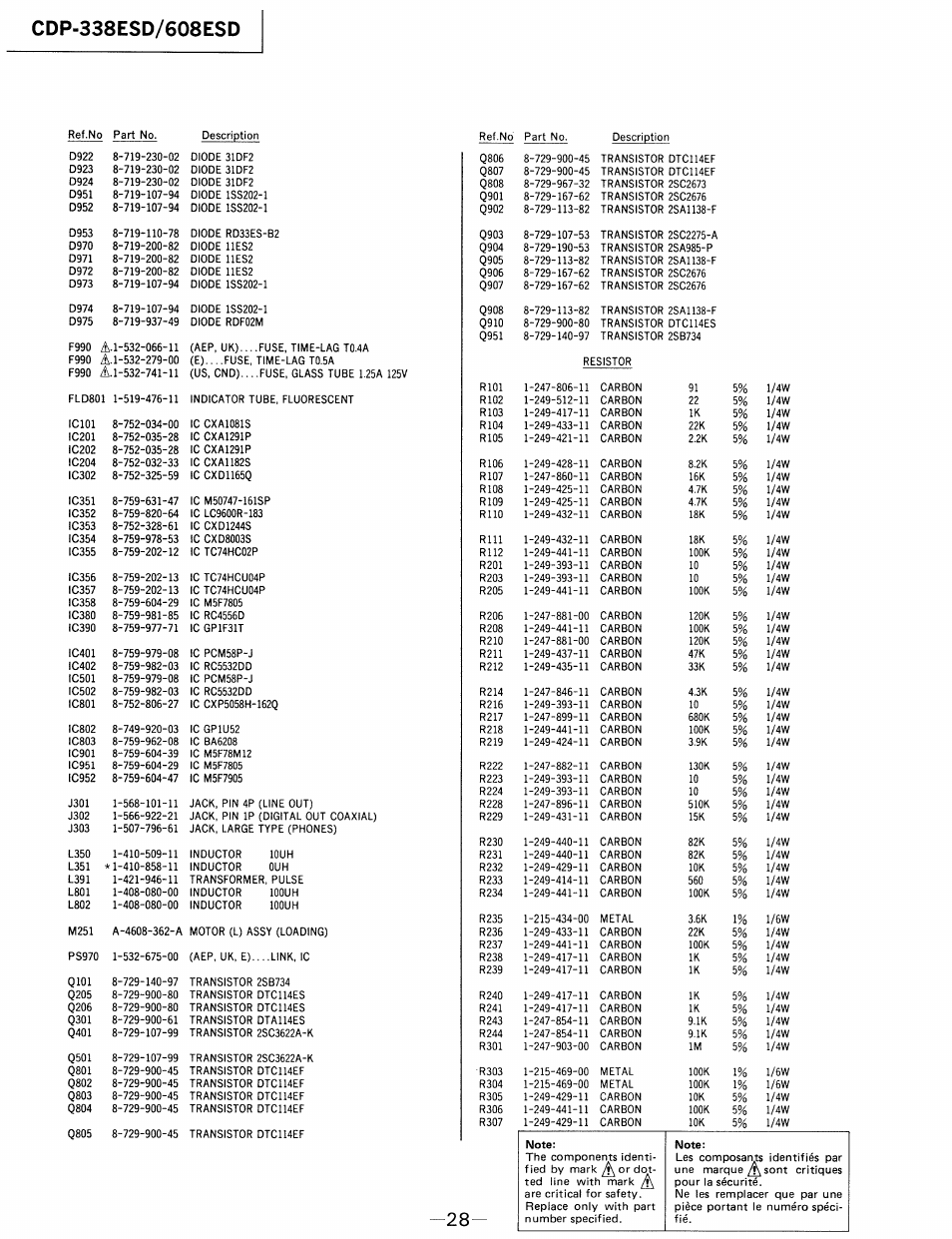 5% 1/4w | Sony cdp 338esd User Manual | Page 18 / 20