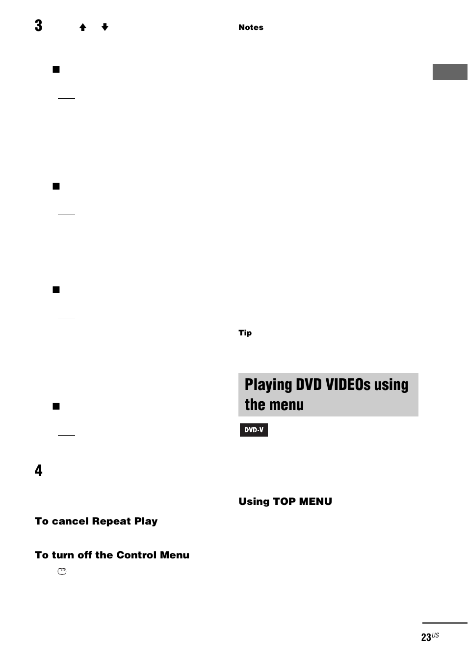 Playing dvd videos using the menu, Playing dvd videos using the, Menu | Sony FST-ZX100D User Manual | Page 23 / 96