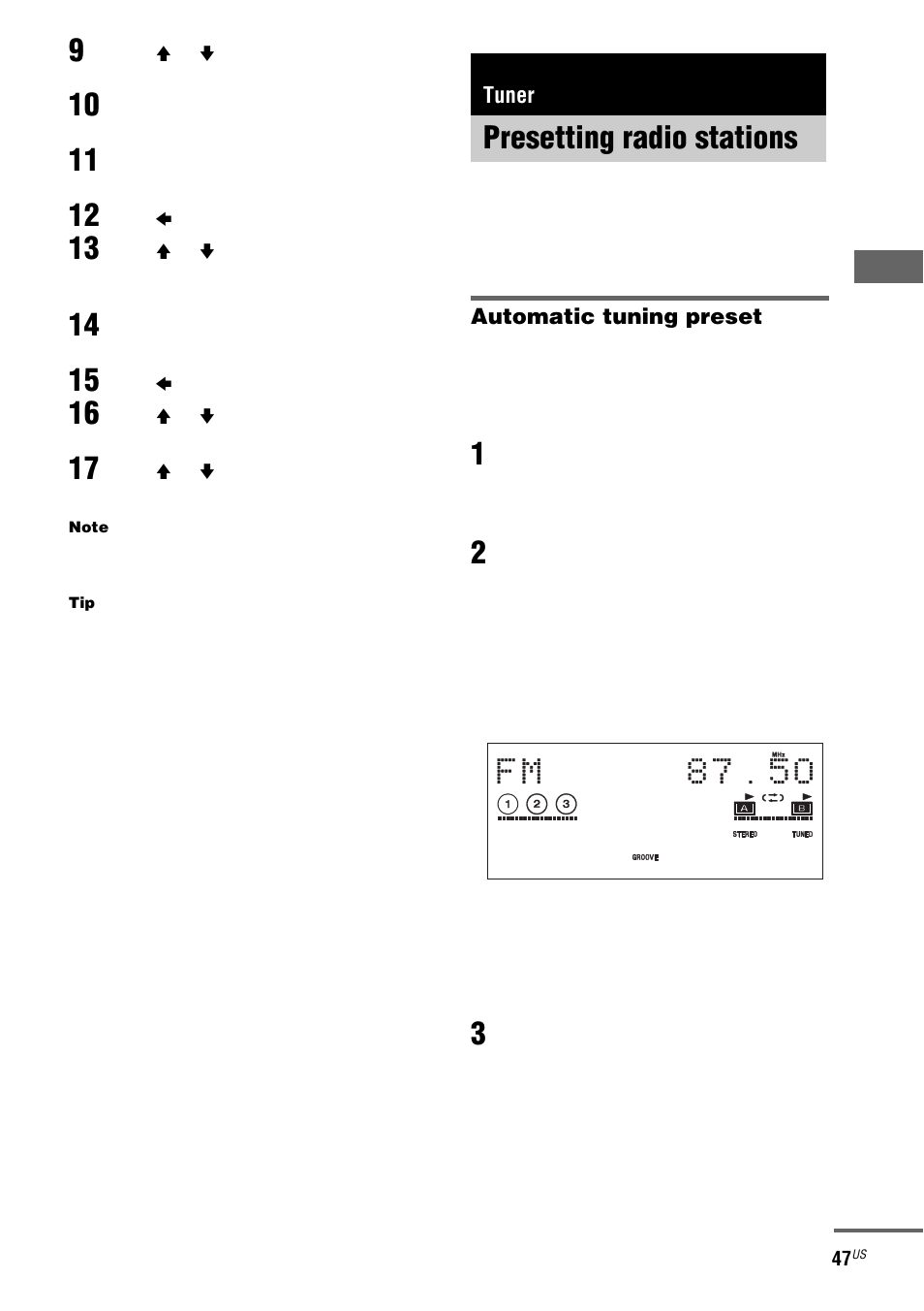 Tuner, Presetting radio stations | Sony FST-ZX100D User Manual | Page 47 / 96