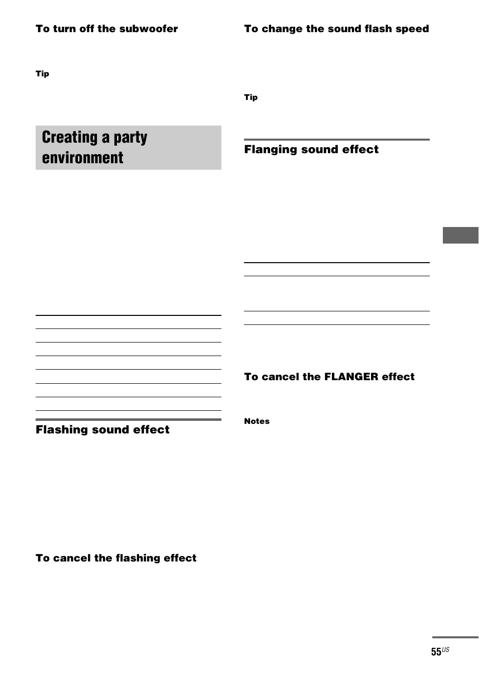 Creating a party environment, X-trance/x-trance pro, Flashing sound effect | Flanging sound effect | Sony FST-ZX100D User Manual | Page 55 / 96