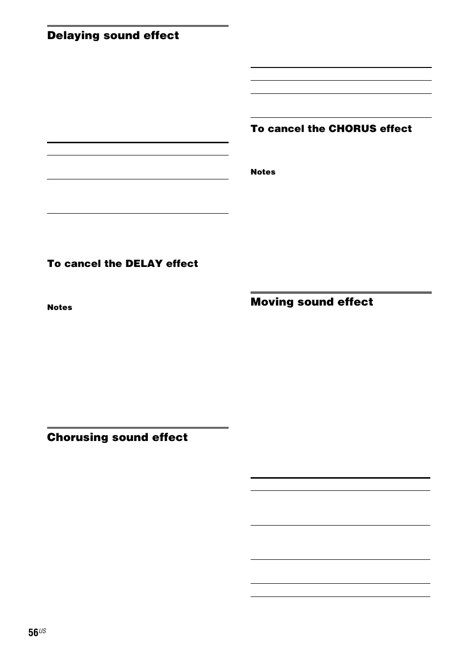 Delaying sound effect, Chorusing sound effect, Moving sound effect | Sony FST-ZX100D User Manual | Page 56 / 96