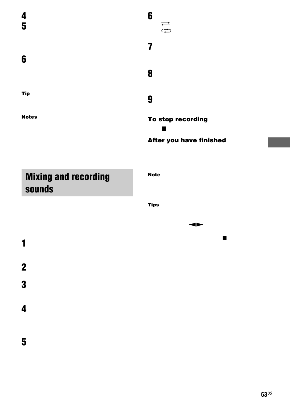 Mixing and recording sounds | Sony FST-ZX100D User Manual | Page 63 / 96