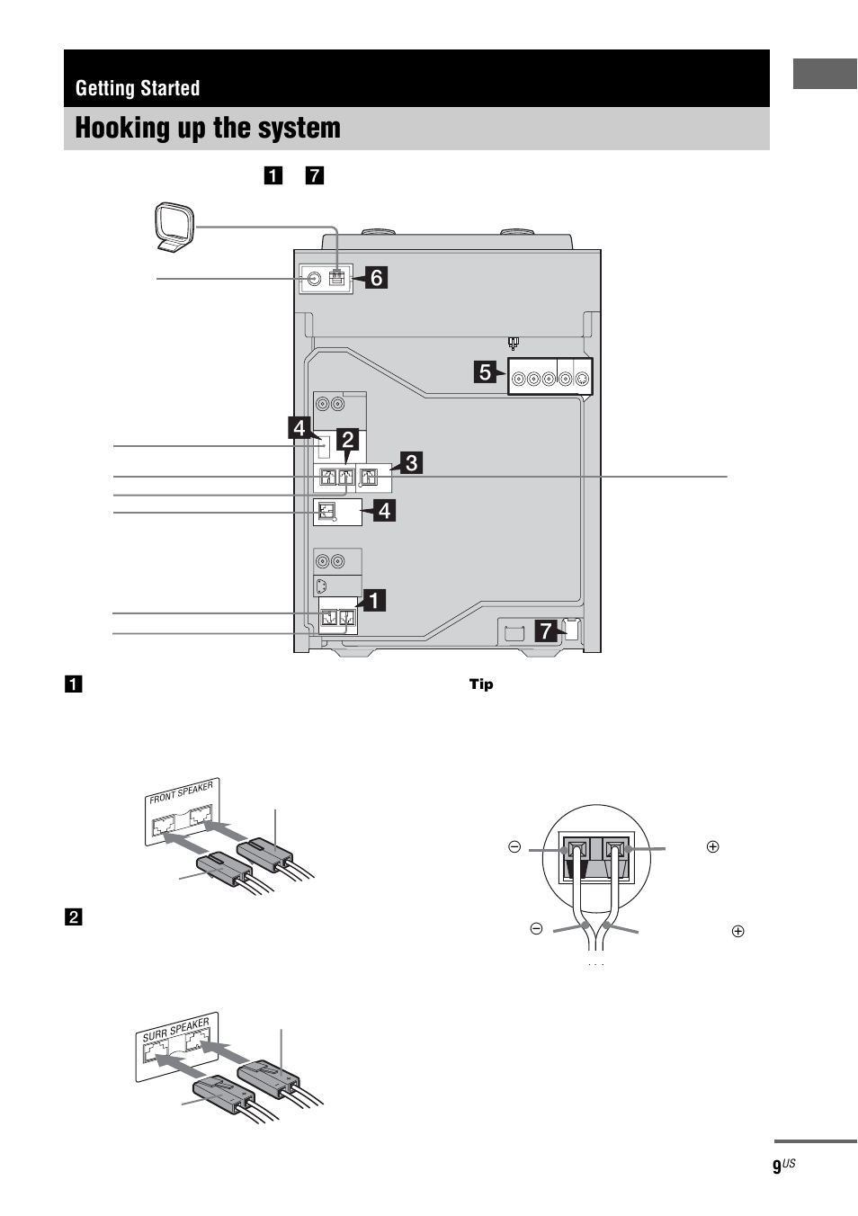 Getting started, Hooking up the system, Getting star ted 9 | Sony FST-ZX100D User Manual | Page 9 / 96