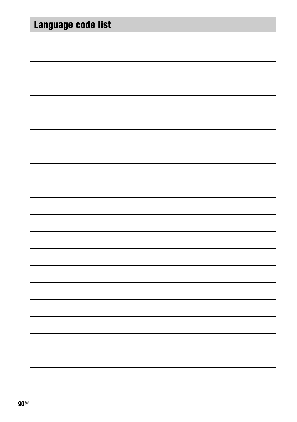 Language code list | Sony FST-ZX100D User Manual | Page 90 / 96