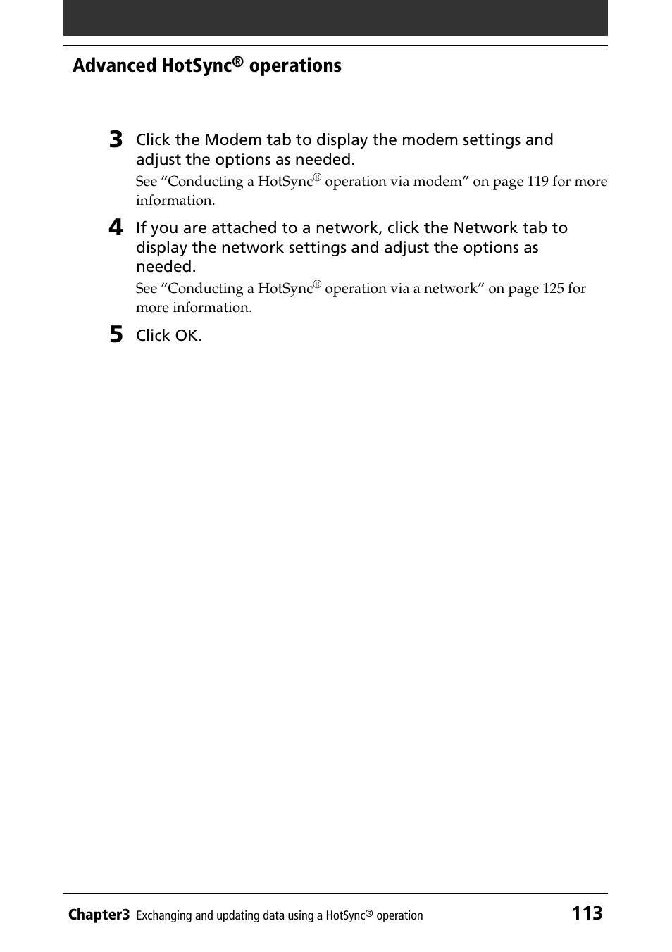 113 advanced hotsync, Operations | Sony CLIE PEG-NR70V/U User Manual | Page 113 / 224