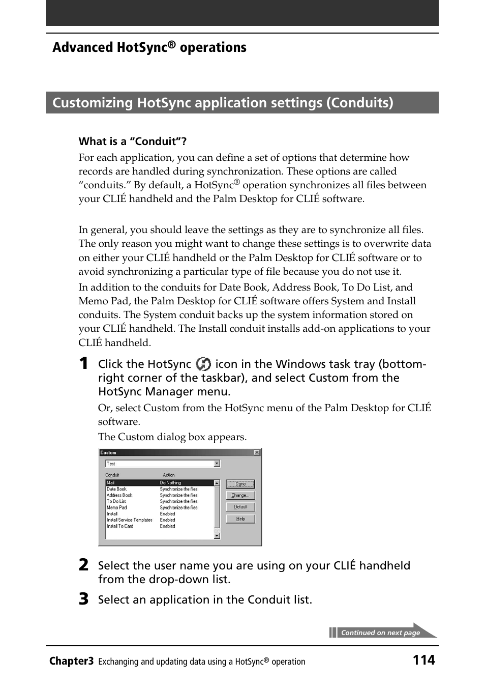 114 advanced hotsync | Sony CLIE PEG-NR70V/U User Manual | Page 114 / 224