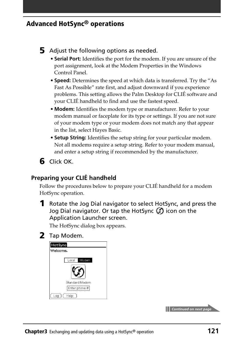 121 advanced hotsync, Operations | Sony CLIE PEG-NR70V/U User Manual | Page 121 / 224