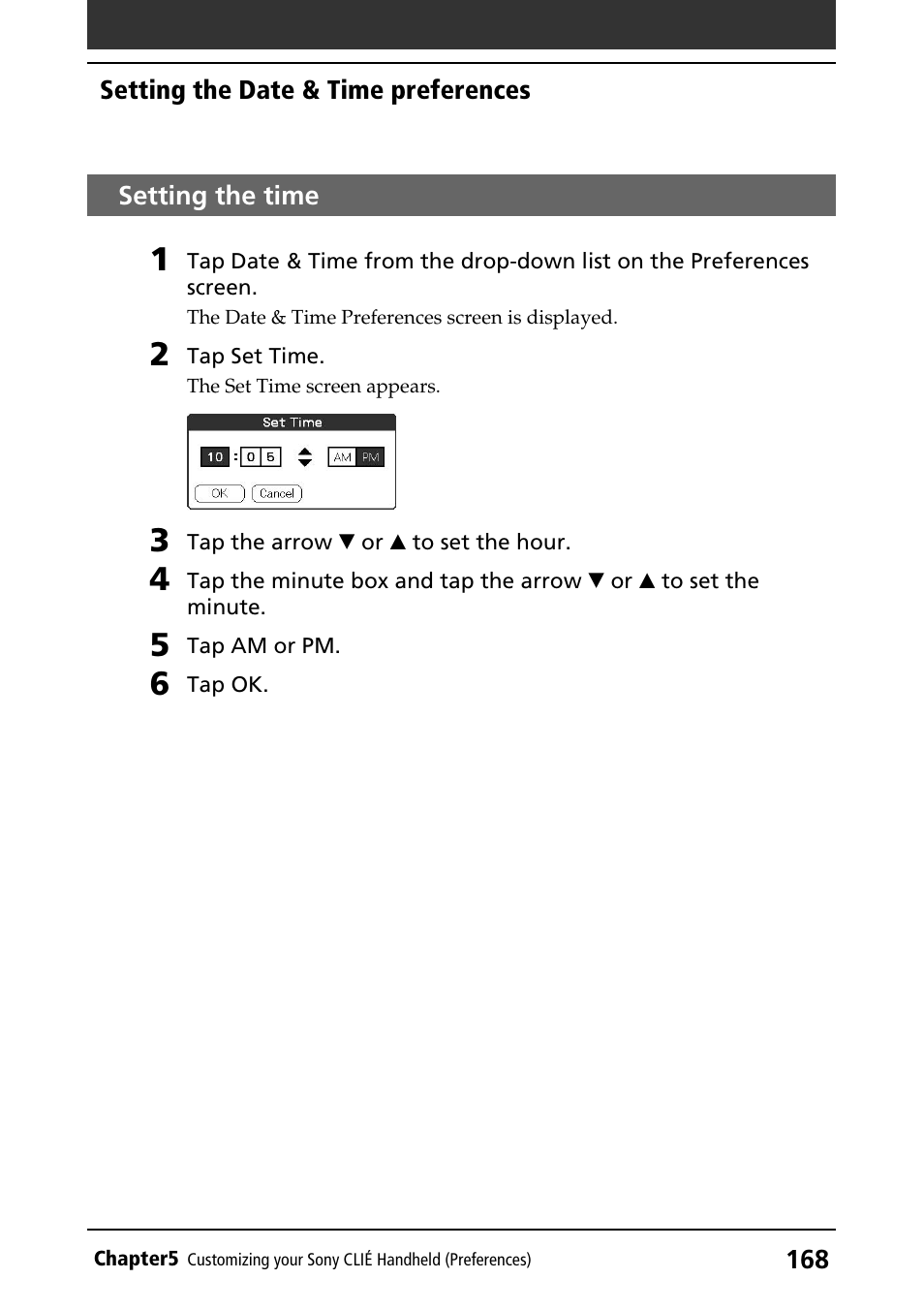 Setting the time | Sony CLIE PEG-NR70V/U User Manual | Page 168 / 224