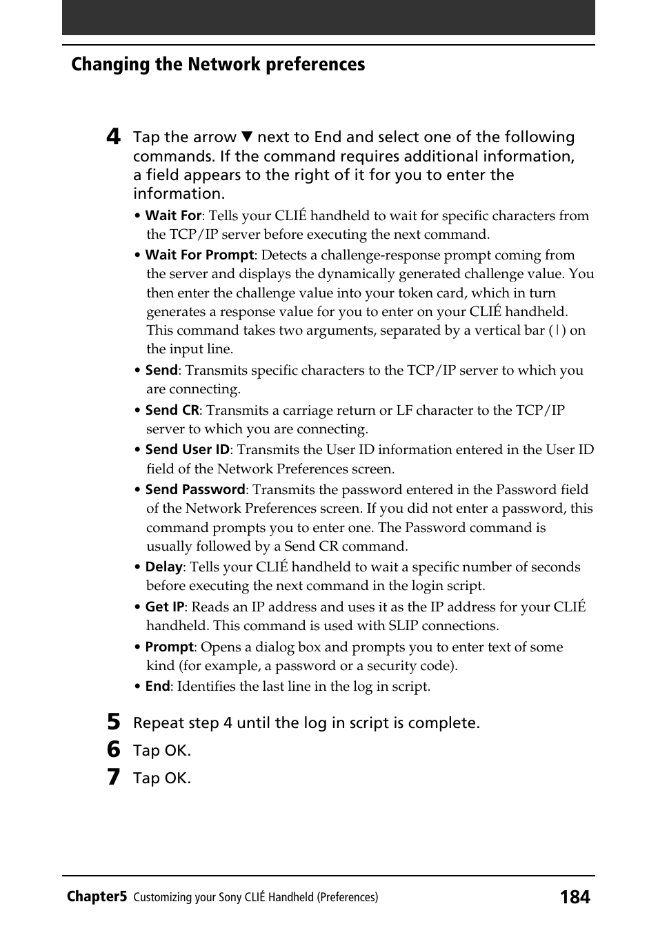 Changing the network preferences | Sony CLIE PEG-NR70V/U User Manual | Page 184 / 224