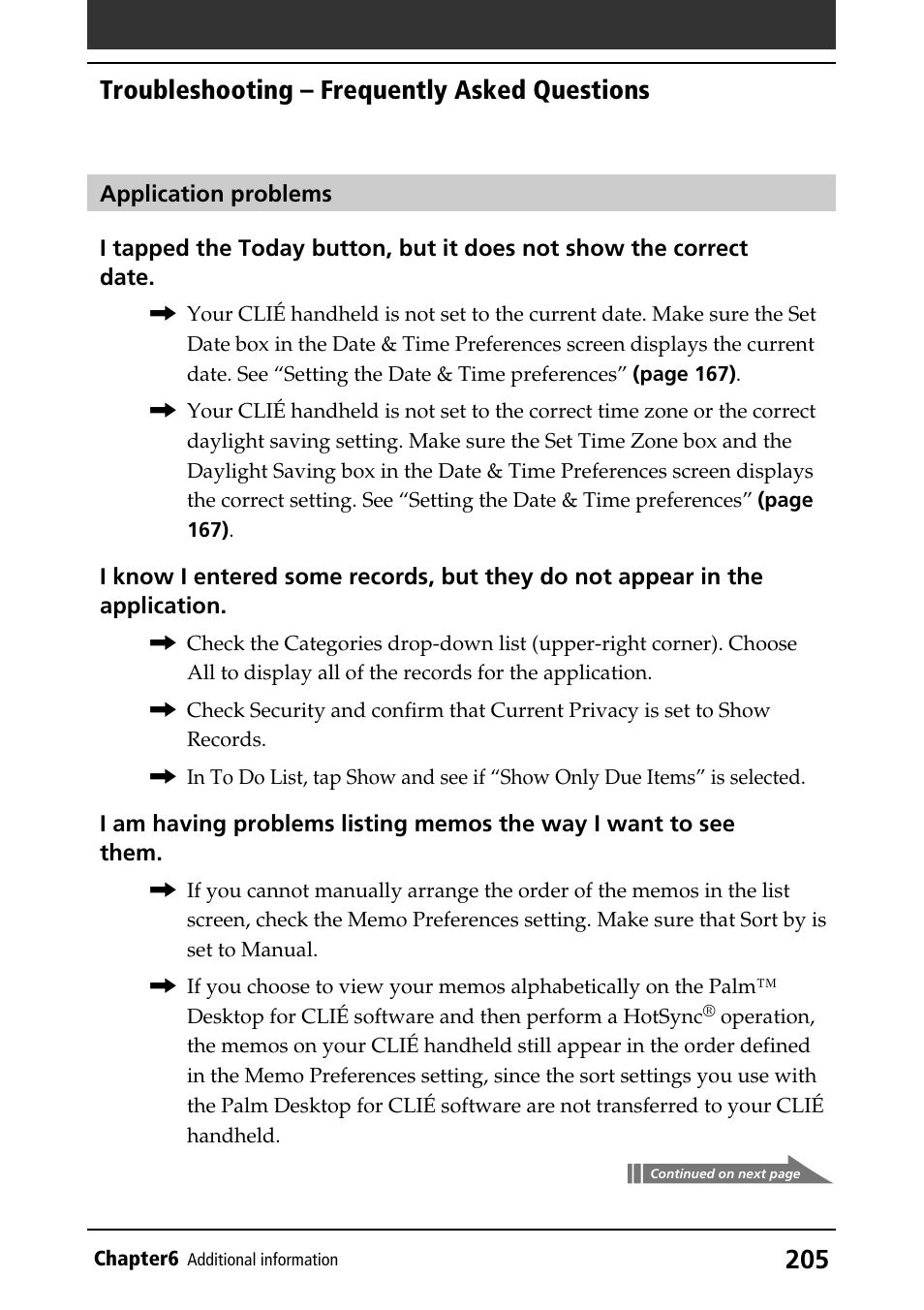 Troubleshooting – frequently asked questions | Sony CLIE PEG-NR70V/U User Manual | Page 205 / 224