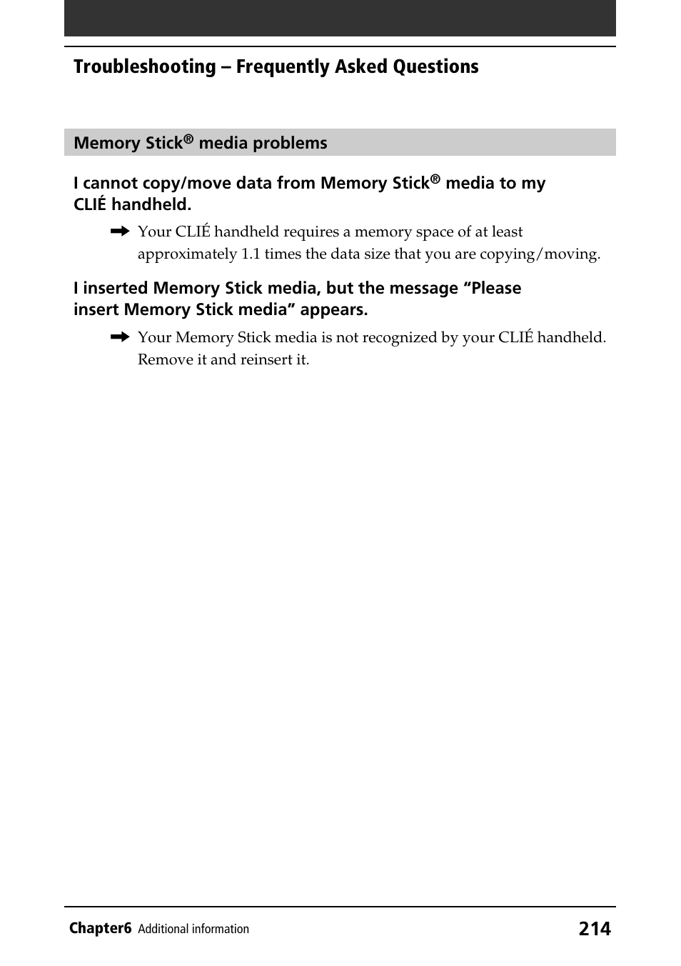 Troubleshooting – frequently asked questions | Sony CLIE PEG-NR70V/U User Manual | Page 214 / 224