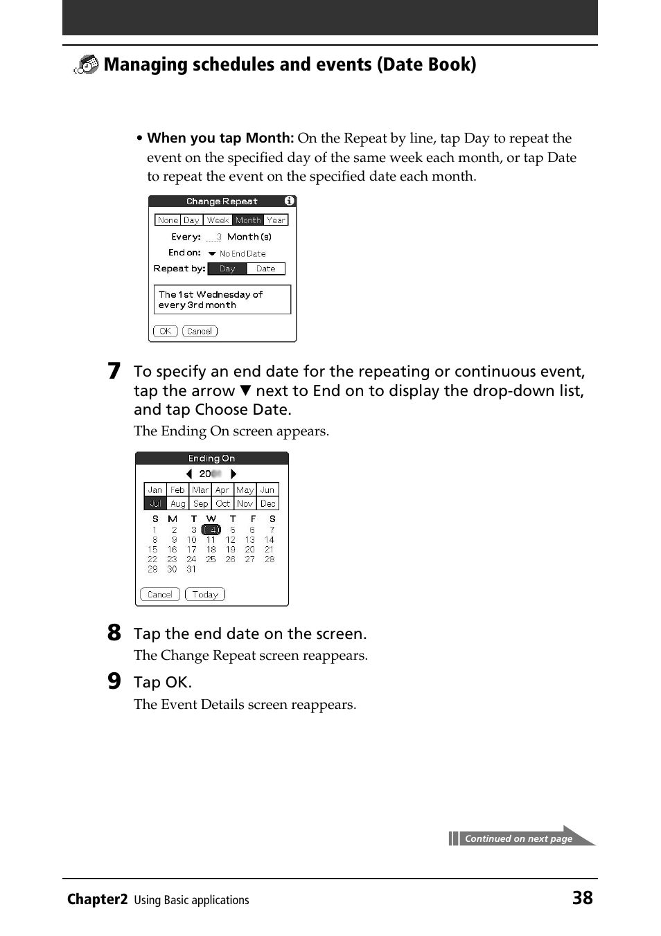 38 managing schedules and events (date book) | Sony CLIE PEG-NR70V/U User Manual | Page 38 / 224