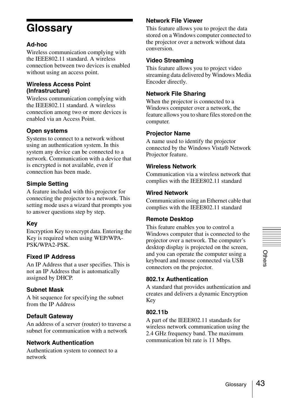 Glossary | Sony 4-125-572-12 (1) User Manual | Page 43 / 47