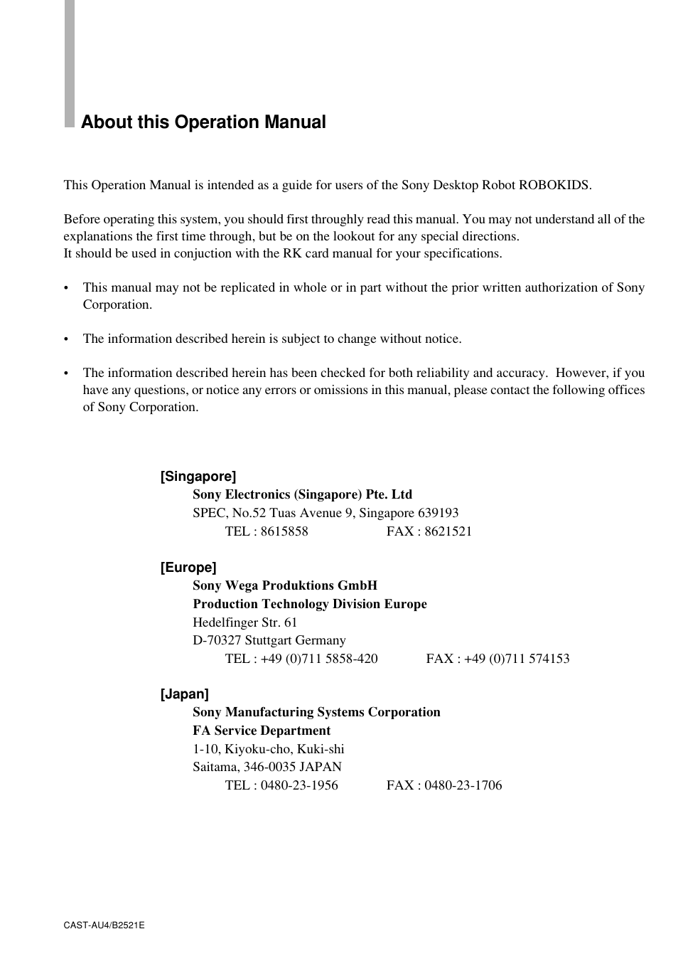 About this operation manual | Sony B2521E User Manual | Page 2 / 65