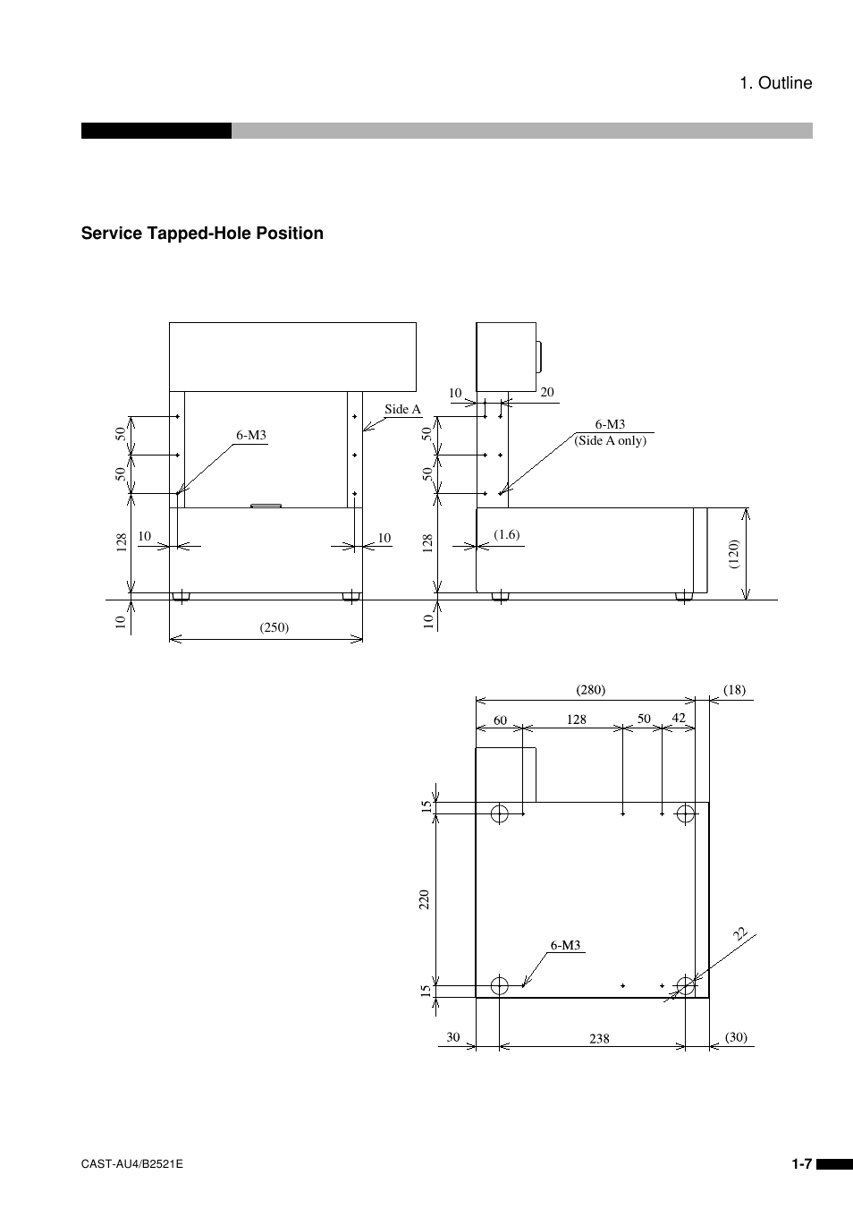 Outline, Service tapped-hole position | Sony B2521E User Manual | Page 20 / 65