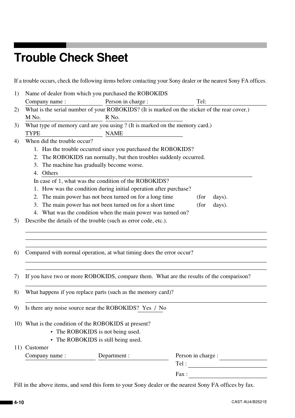 Trouble check sheet | Sony B2521E User Manual | Page 53 / 65